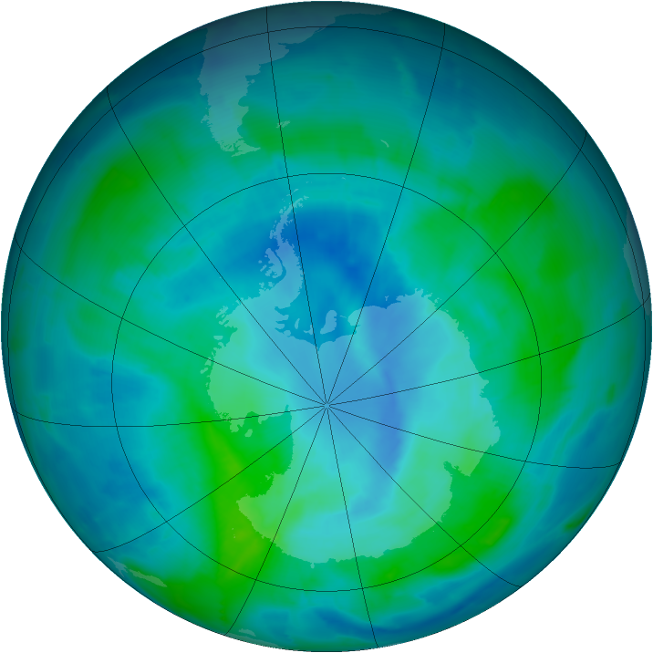 Antarctic ozone map for 06 March 2015